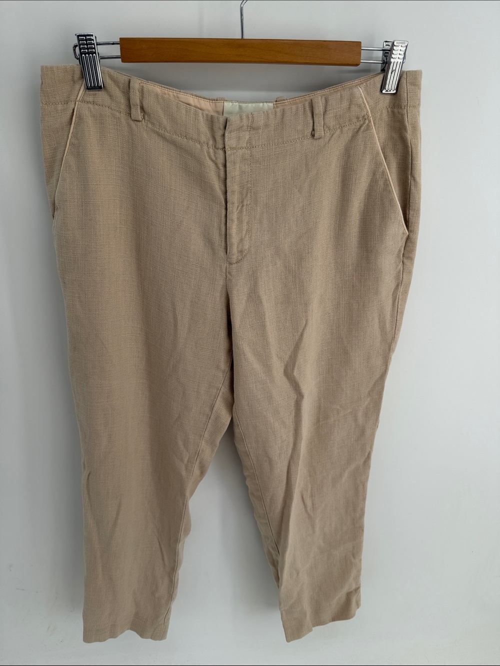ANTHRO Elevenses linen tensel blend hi rise flat front cropped dress pants sz 10